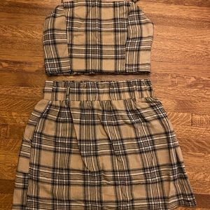 Brown And Black Matching Plaid Skirt And Top Set